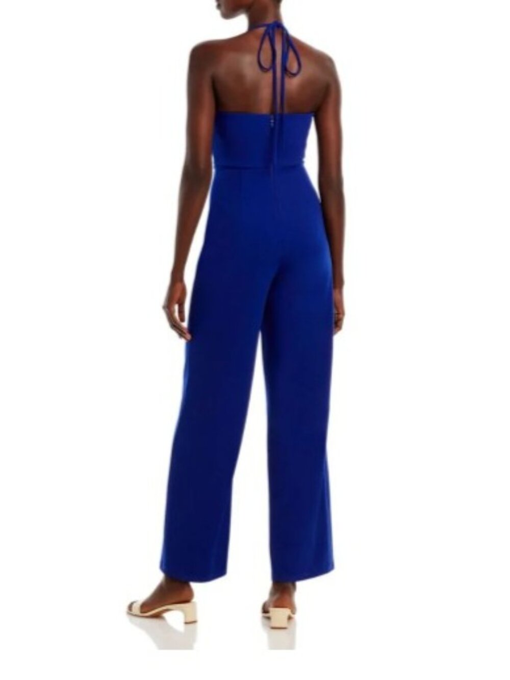 AQUA Halter Wide-Leg Crepe Jumpsuit Cobalt Blue Square Neck Open Back Size XL
